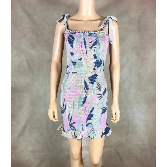 SALTWATER LUXE Tropical Floral Smocked Mini Dress MEDIUM - Picture 7 of 11